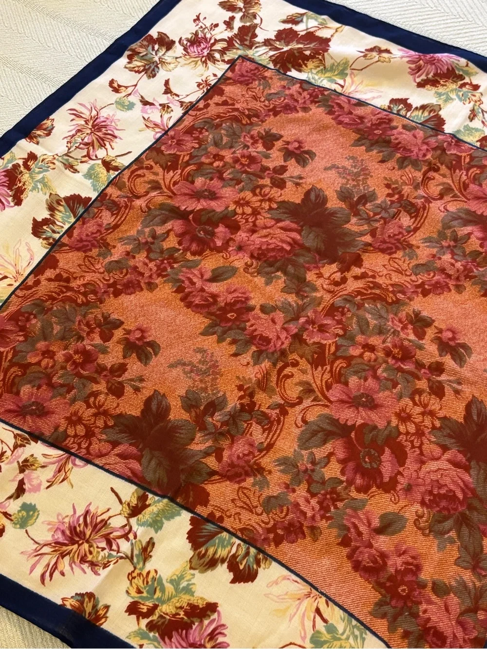 Vintage 100% virgin wool hand printed scarf made in Japan RN 34191 mid century.